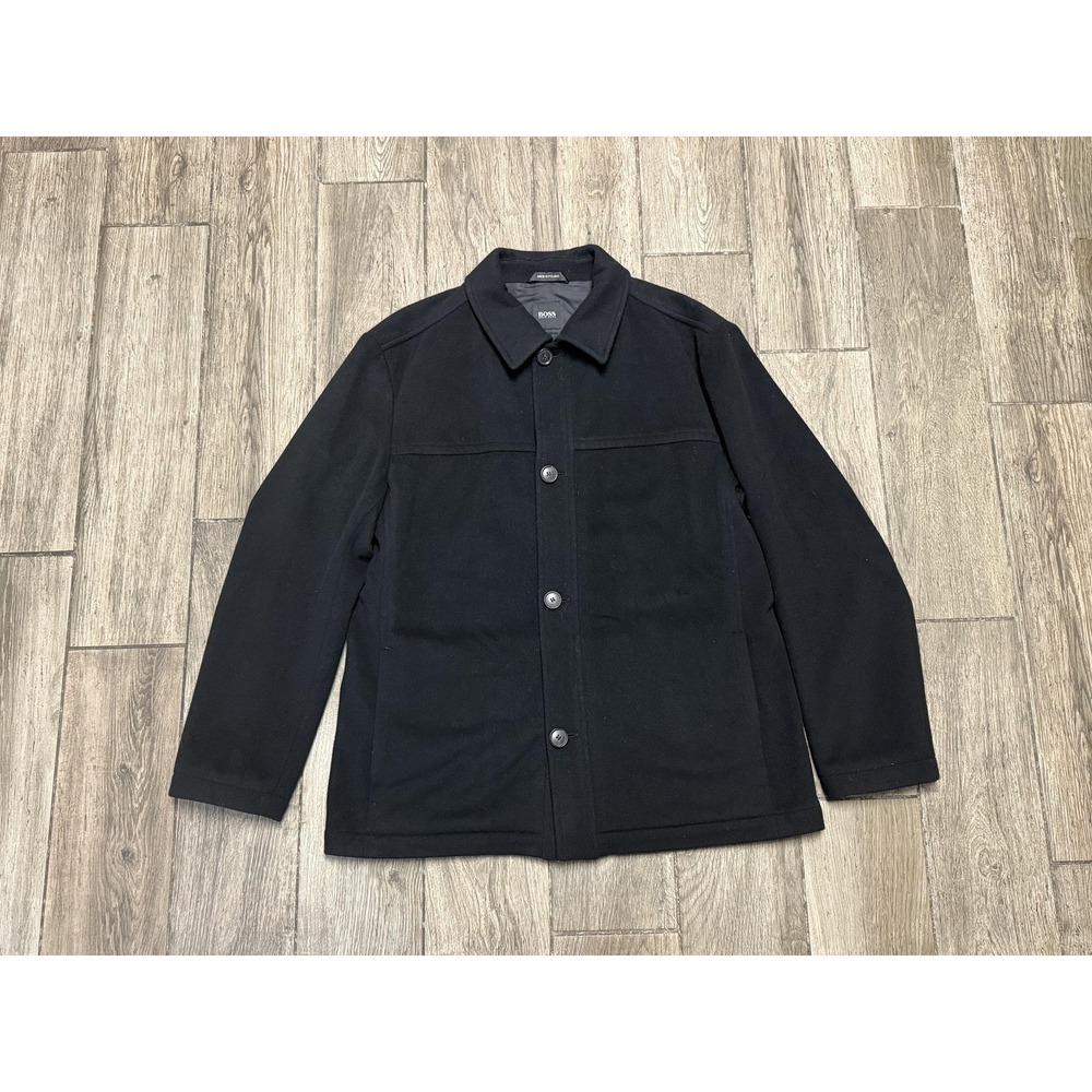 BOSS Hugo Boss Jacket Mens 42R Black Cashmere Wool Blend Dress Coat Chester 52